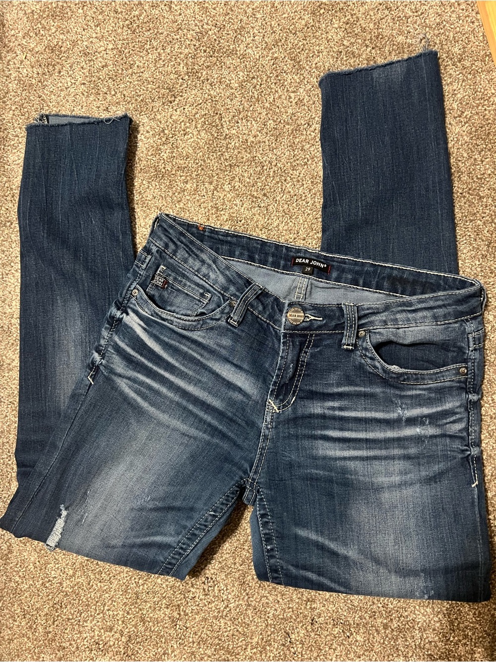 Dear John Indigo Skinny Jeans with Faded Whiskering